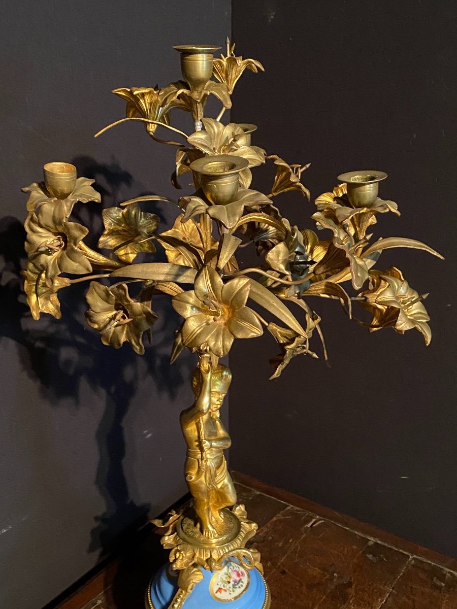 Important Candelabra In Bronze And Porcelain From Sevres-photo-3