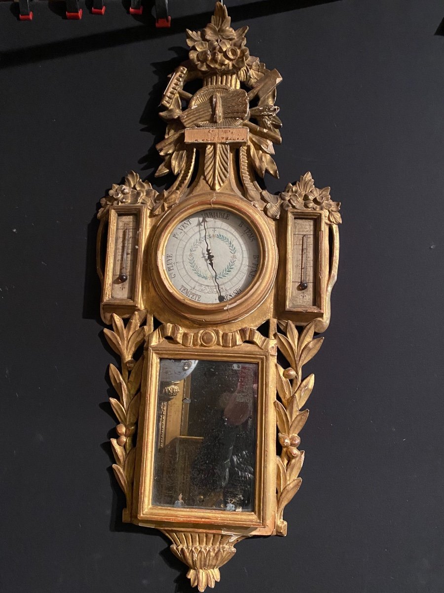 Barometer Thermometer In Golden Wood Louis XVI-photo-4