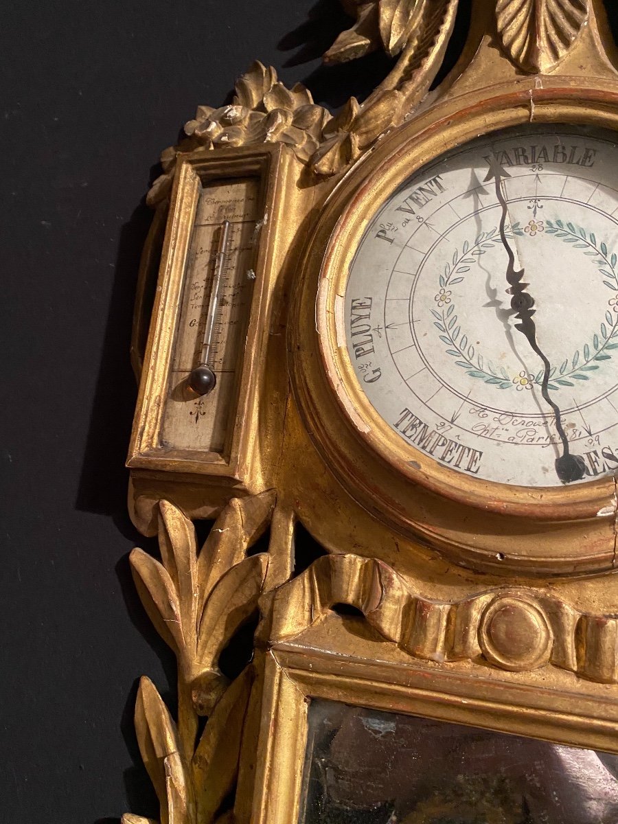 Barometer Thermometer In Golden Wood Louis XVI-photo-3