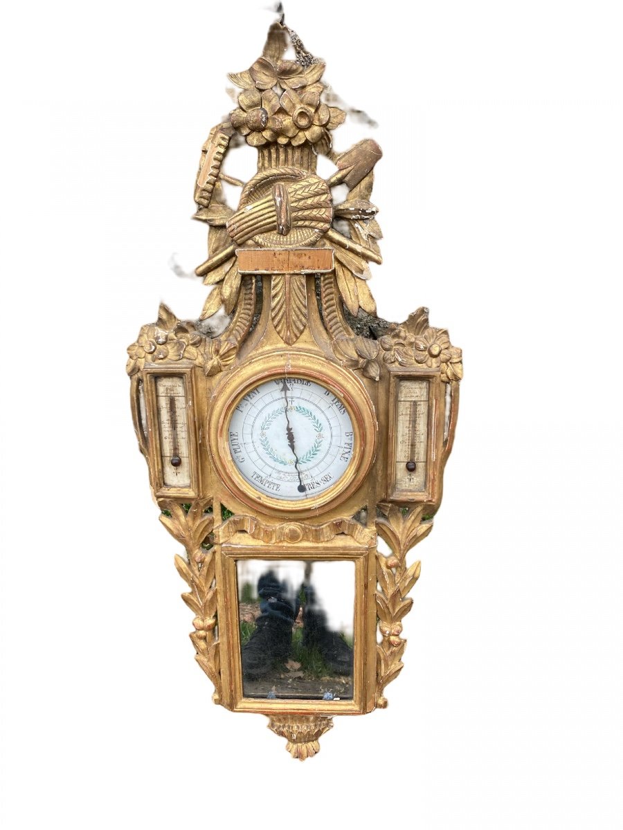 Barometer Thermometer In Golden Wood Louis XVI