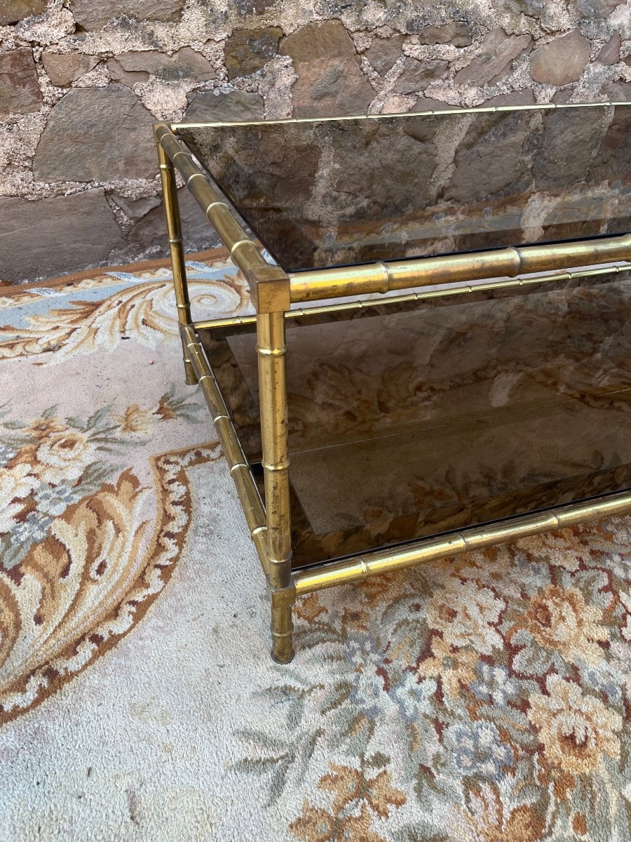 Coffee Table Two Trays Golden Brass Base-photo-2