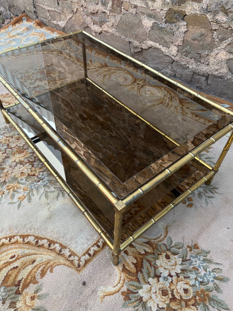 Coffee Table Two Trays Golden Brass Base-photo-3