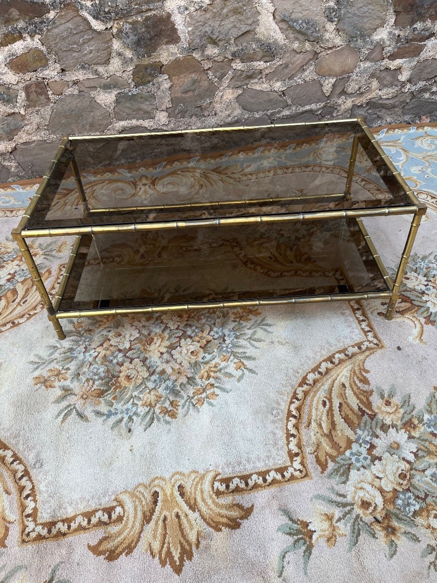 Coffee Table Two Trays Golden Brass Base-photo-2