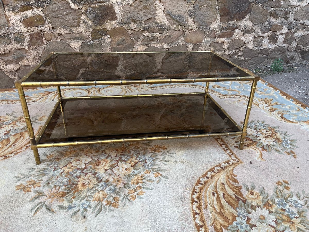 Coffee Table Two Trays Golden Brass Base