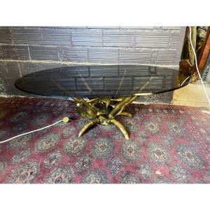 Coffee Table Gold Brass Base Imitation Bamboo