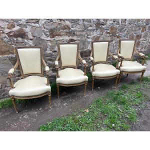 Series Of Four Directoire Style Armchairs Covered In Leather 