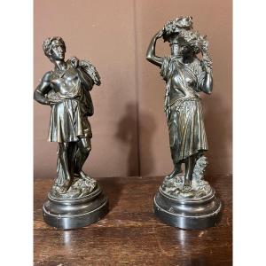 Pair Of Allegorical Bronze Sculptures By émile Boyer