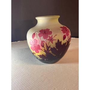 Gallé Vase Decorated With Red Flowers 