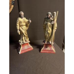 Paire de statuettes religieuse en bois doré xviiiem