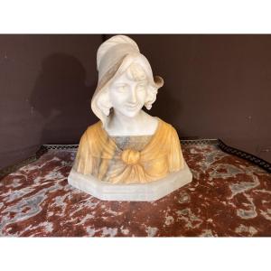 Art Deco Alabaster Bust Of A Young Girl 