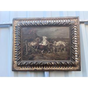 Tableau ancien représentant une scène équestre 