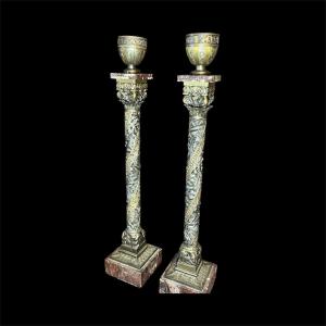 Pair Of American Marble And Bronze Lamps 
