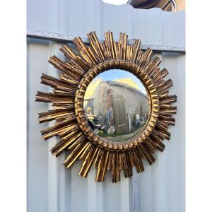 Miroir soleil bois doré 