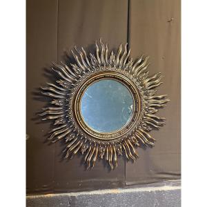 Important miroir soleil en bois sculpté 120cm