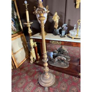 19th Century Gilded Wooden Candlestick 