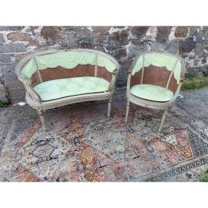 Banquette et fauteuil de style Louis XVI 