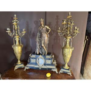 Monumentale garniture de cheminée de Henri Dumaige(1830-1898)