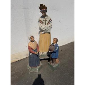 Three Religious Plaster Statues Depicting The Apparition Of Our Lady Of La Salette