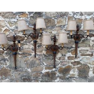 Set Of Four Painted Sheet Metal Wall Sconces 