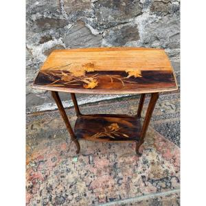 Émile Gallé petite table desserte en marqueterie décor florale