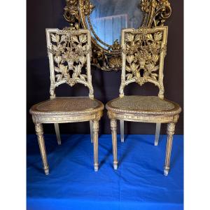 Paire de chaises de style Louis XVI en bois doré
