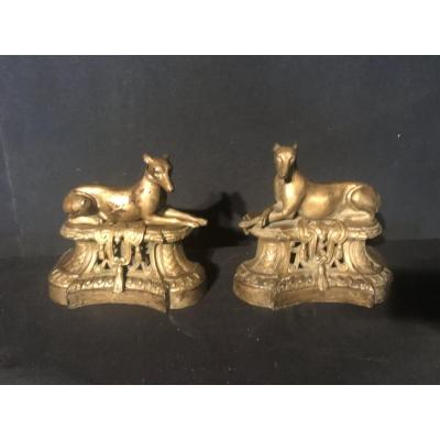 Pair Of Greyhounds In Golden Cast Iron