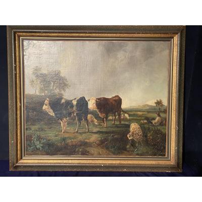 Tableau Scène Champêtre Signé F D ? Daté 1836