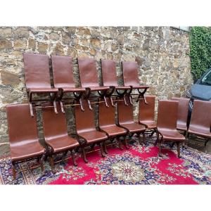 Suite Of Fourteen Chairs Covered In Leather Maison Valenti