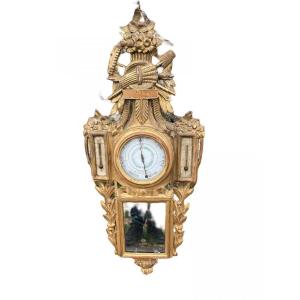 Barometer Thermometer In Golden Wood Louis XVI