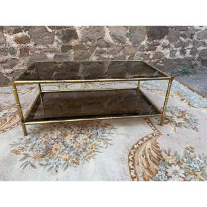 Coffee Table Two Trays Golden Brass Base