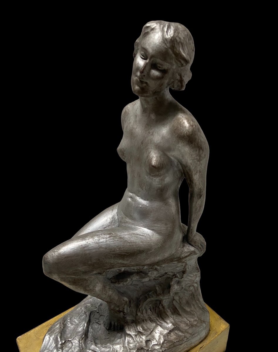 Bois Sculpté Jeune Fille sur le rocher B.tuerlinckx -photo-2