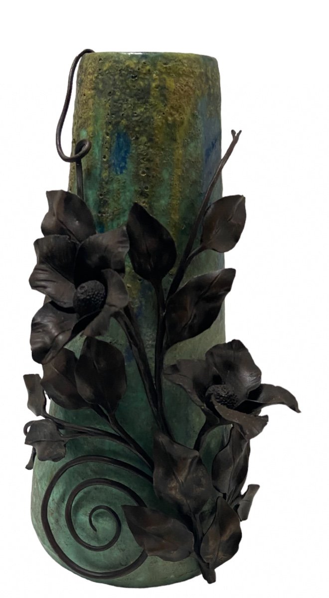 Vase unique Grès Attribué à Uil Avec Monture Art Nouveau De F .Carion -photo-2