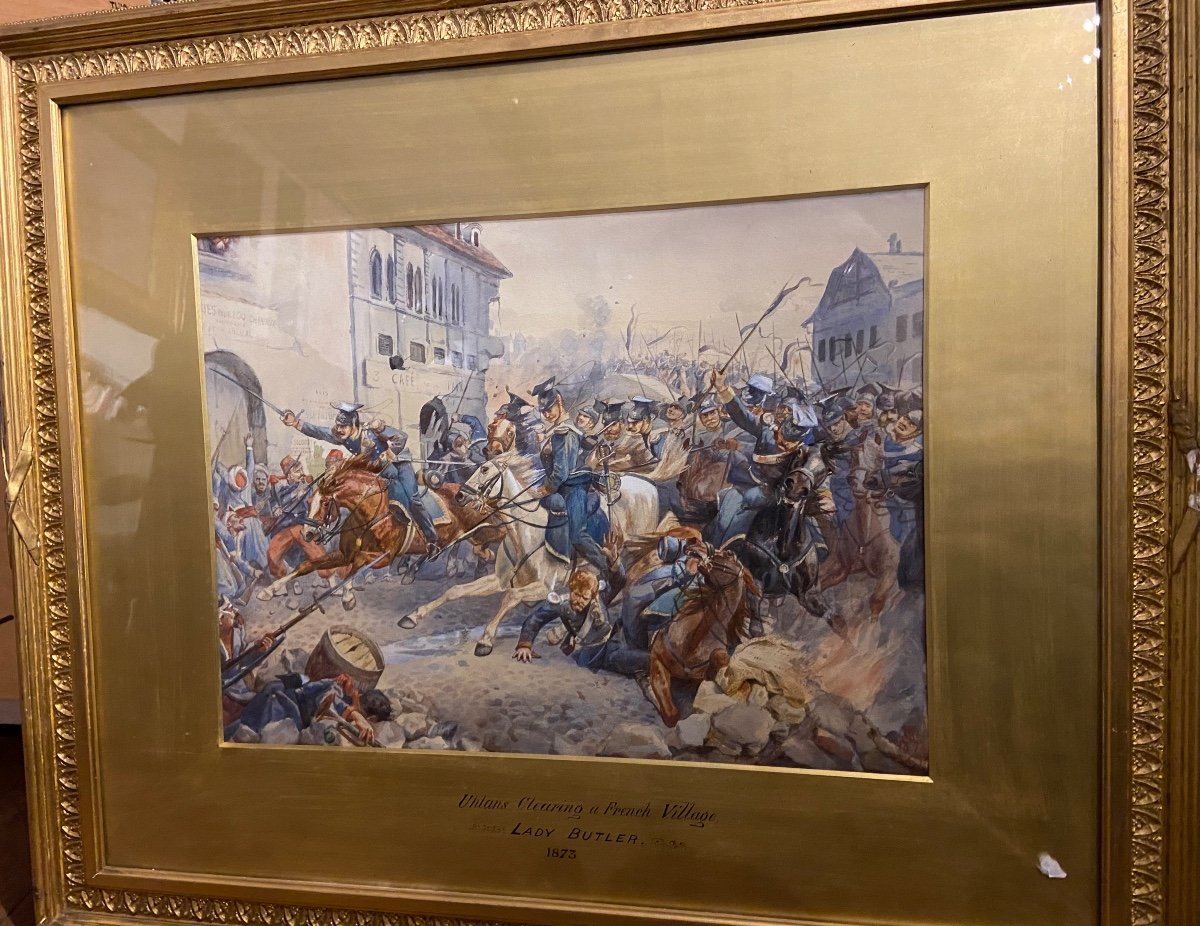 Watercolor The Charge Of The Ulans By Lady Butler English School-photo-8