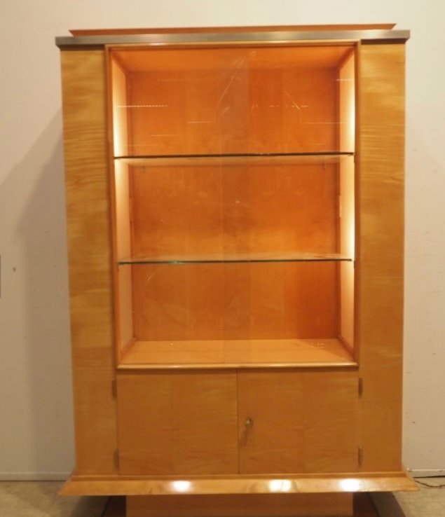 Rare Small Art Deco De Coene Showcase Wood Sycomore -photo-2