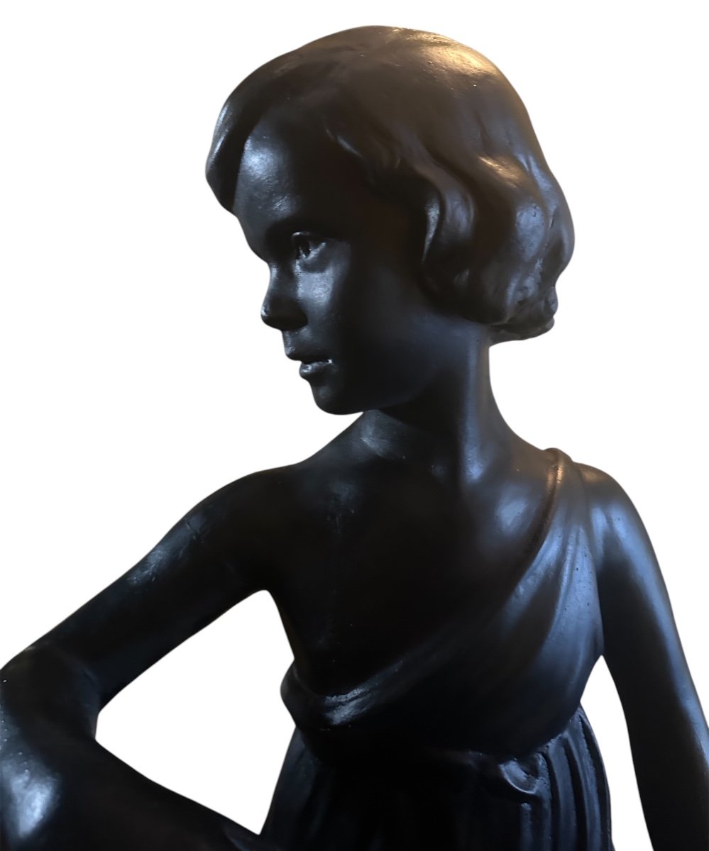 Sculpture La Jeune Fille signée Eugene Canneel -photo-3