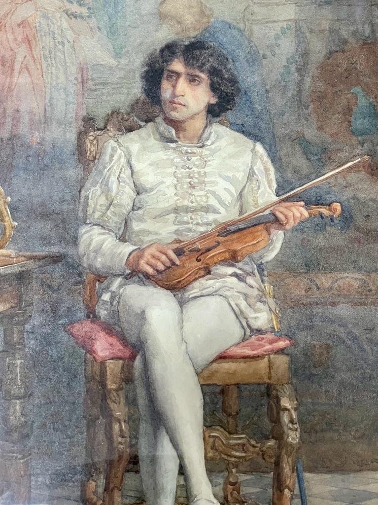 Aquarelle d'Un Violoniste De l'Artiste Maria Angus (1887 - 1893)-photo-3