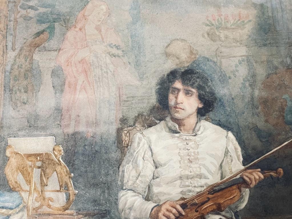 Aquarelle d'Un Violoniste De l'Artiste Maria Angus (1887 - 1893)-photo-2