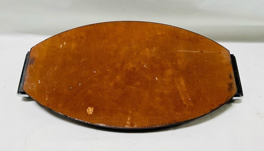 Art-deco Tray In Macasare - Oval Shape With Mirror And 2 Storage On The Sides-photo-3