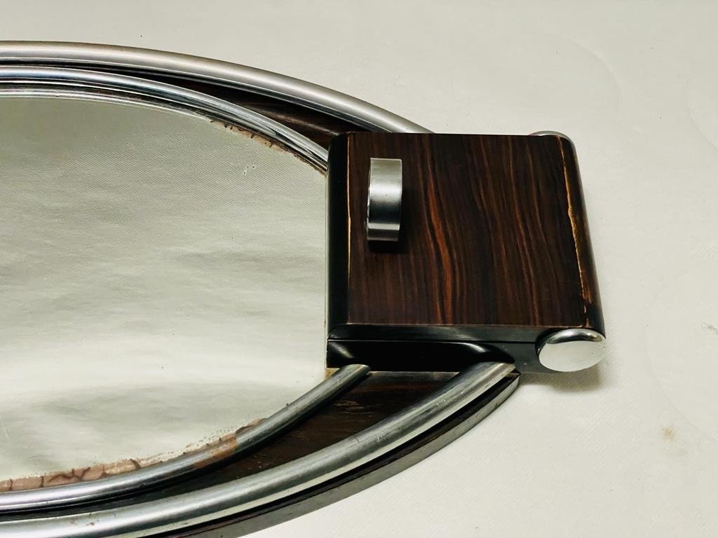 Art-deco Tray In Macasare - Oval Shape With Mirror And 2 Storage On The Sides-photo-4