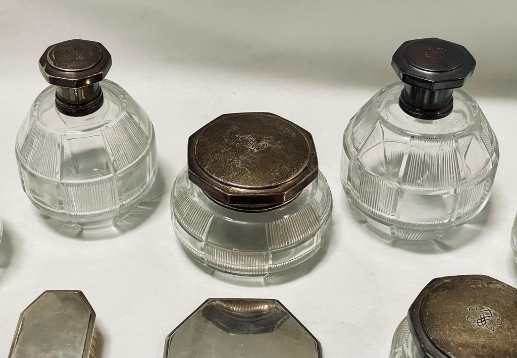 Art-deco Crystal And Silver Set: 9 Elements, Belgian Work-photo-1
