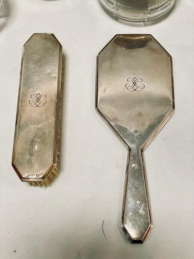 Art-deco Crystal And Silver Set: 9 Elements, Belgian Work-photo-2