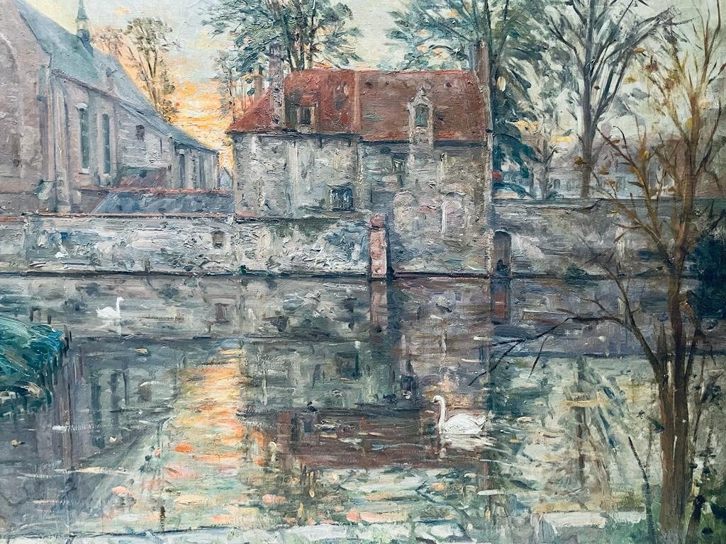 Tableau Beguinage De Bruges - Huile Sur Toile - Signé  Leon Cassel - Artiste Français-photo-7