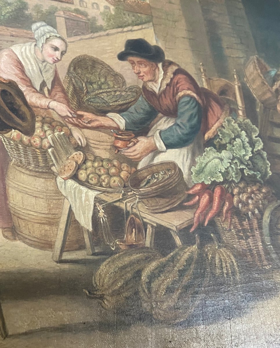 Painting Oil On Canvas Dutch School Market Scene Jan Victoor?-photo-4