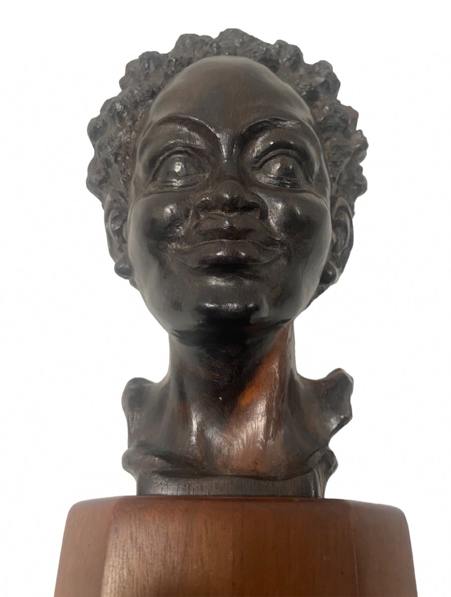 Head Of Young African Woman Macassar Wood Signed Rvd Bael-photo-2