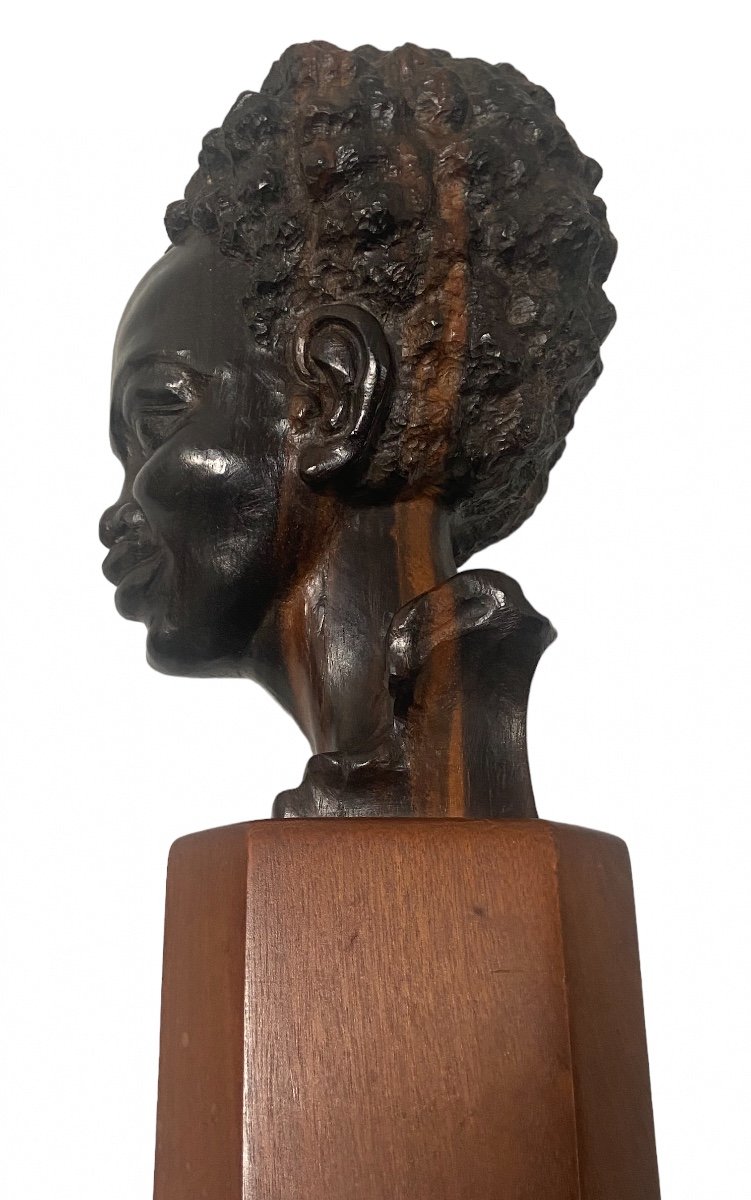 Head Of Young African Woman Macassar Wood Signed Rvd Bael-photo-4