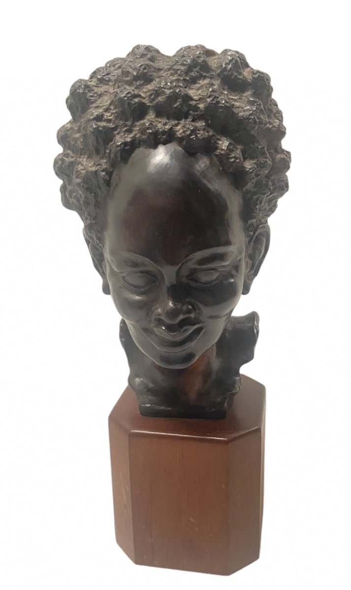 Head Of Young African Woman Macassar Wood Signed Rvd Bael