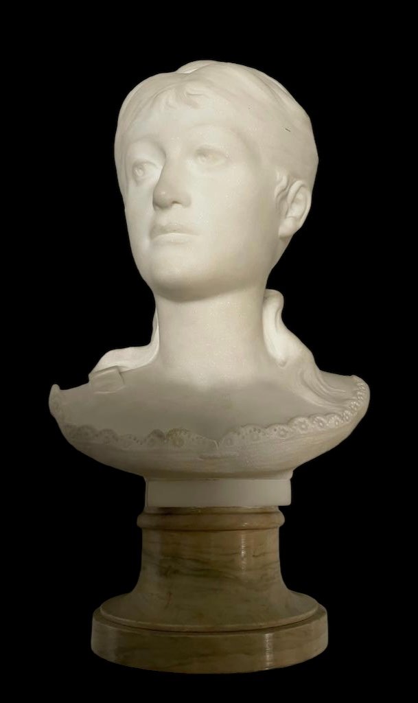 Buste En Marbre Italien Jeune Femme V. Vietti -photo-4