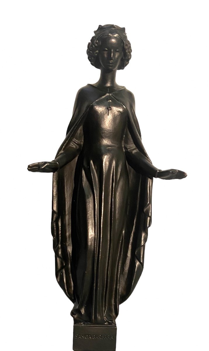 Saint Barbara Sculpture In Metal Heinrich Moshage