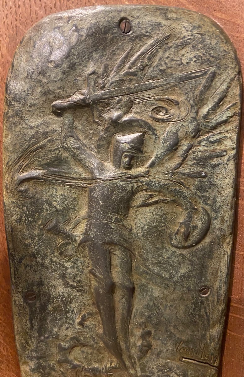 Symbolist Bronze Plaque By Gustave Van Hove Victory Belgian Artist-photo-4