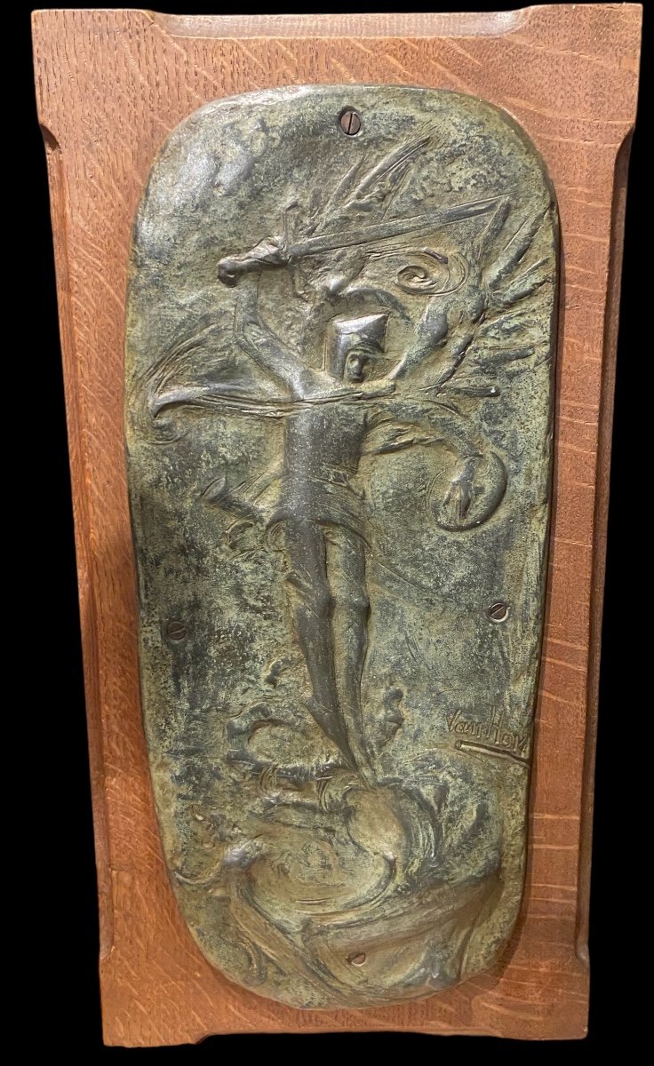 Symbolist Bronze Plaque By Gustave Van Hove Victory Belgian Artist
